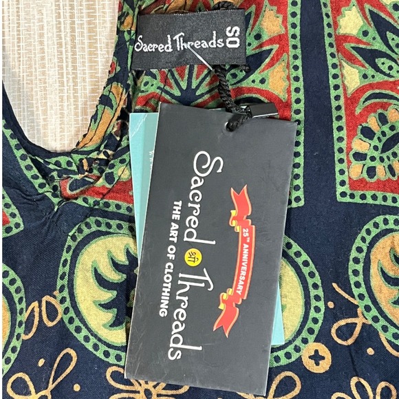 Sacred Threads Womens Boho Block Handkerchief Hem Rayon Tunic Top Navy OS NWT - Picture 4 of 11